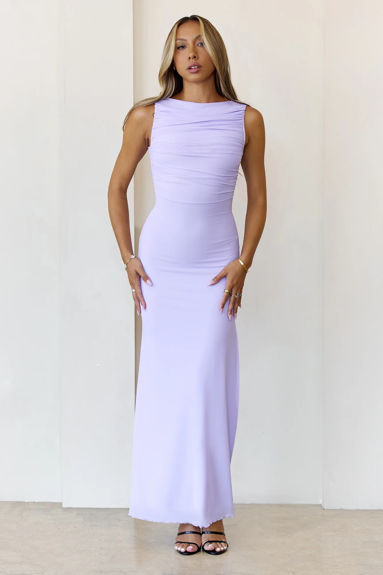 Secret Of The Sun Mesh Maxi Dress Lilac