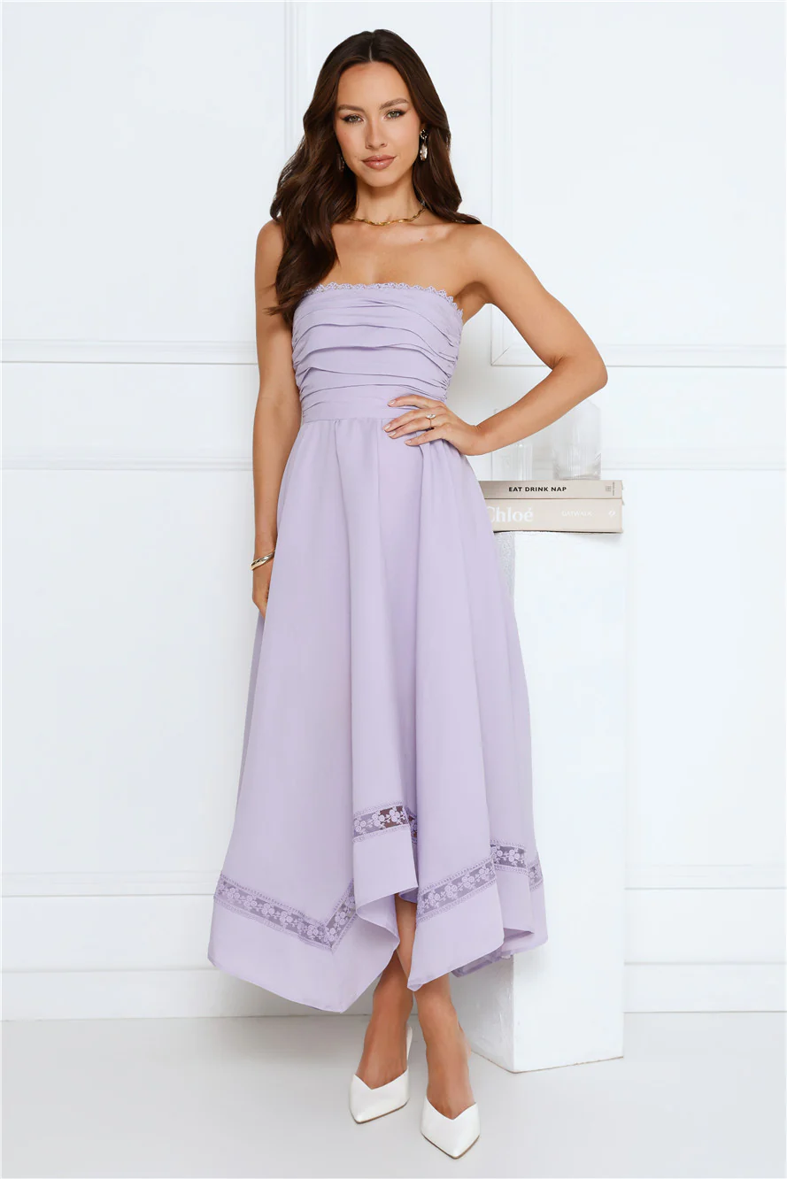 Visit The Moon Strapless Midi Dress Lilac