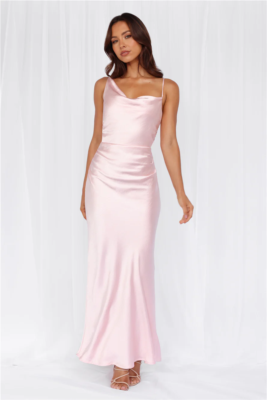 The Madeline Cowl Satin Maxi Dress Pink