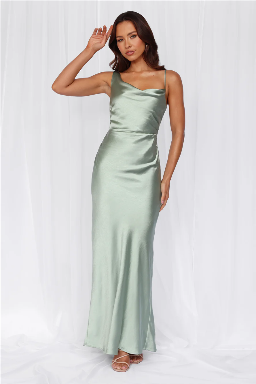 The Madeline Cowl Satin Maxi Dress Sage