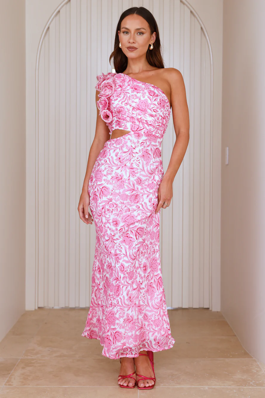 Uplifted One Shoulder Maxi Dress Pink