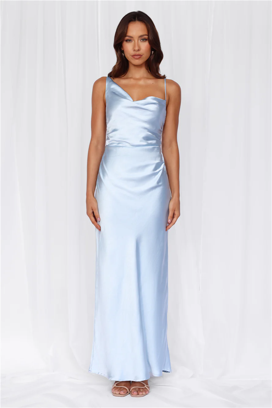 The Madeline Cowl Satin Maxi Dress Blue