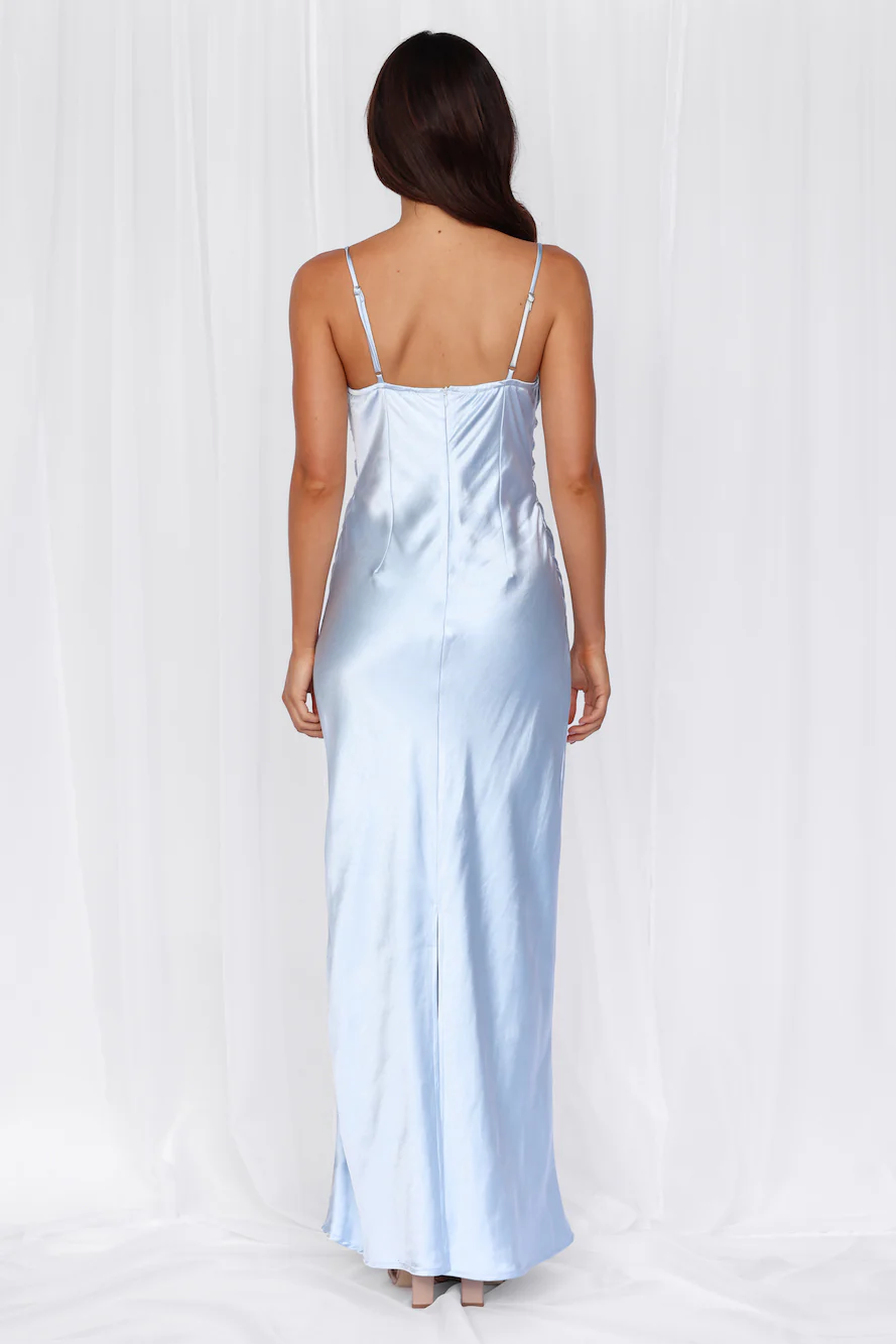 The Madeline Cowl Satin Maxi Dress Blue
