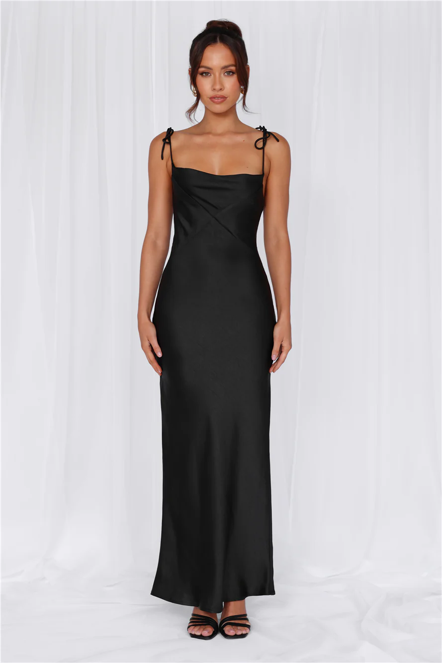 The Penelope Cowl Satin Maxi Dress Black