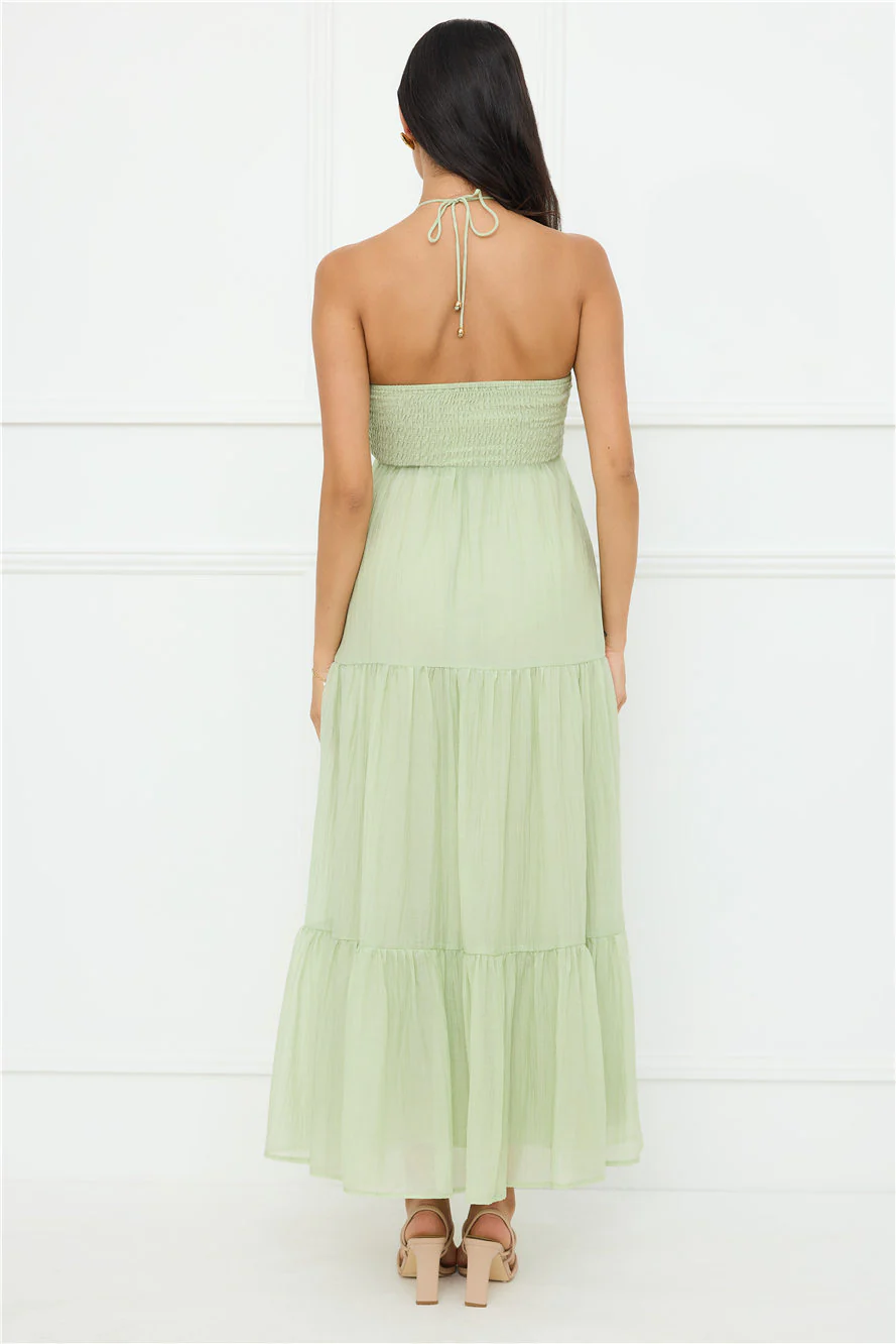 Sunshine Escape Halter Maxi Dress Sage