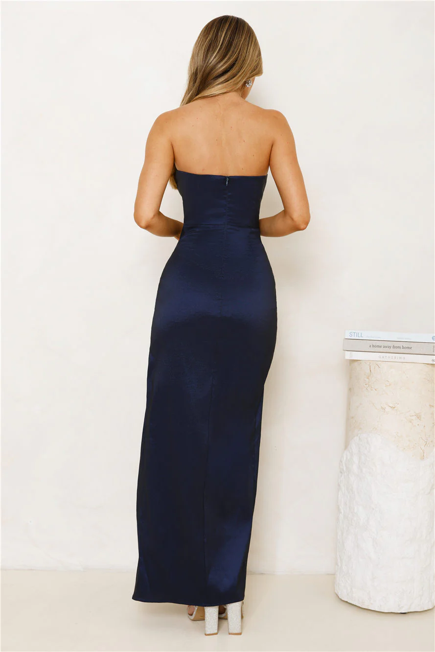 Soulmate Magic Strapless Satin Maxi Dress Navy