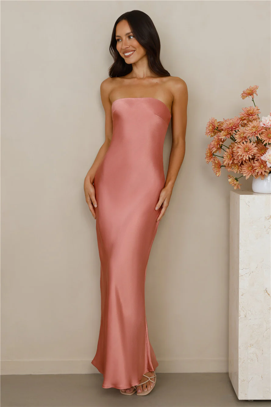 The Felicity Strapless Satin Maxi Dress Rose