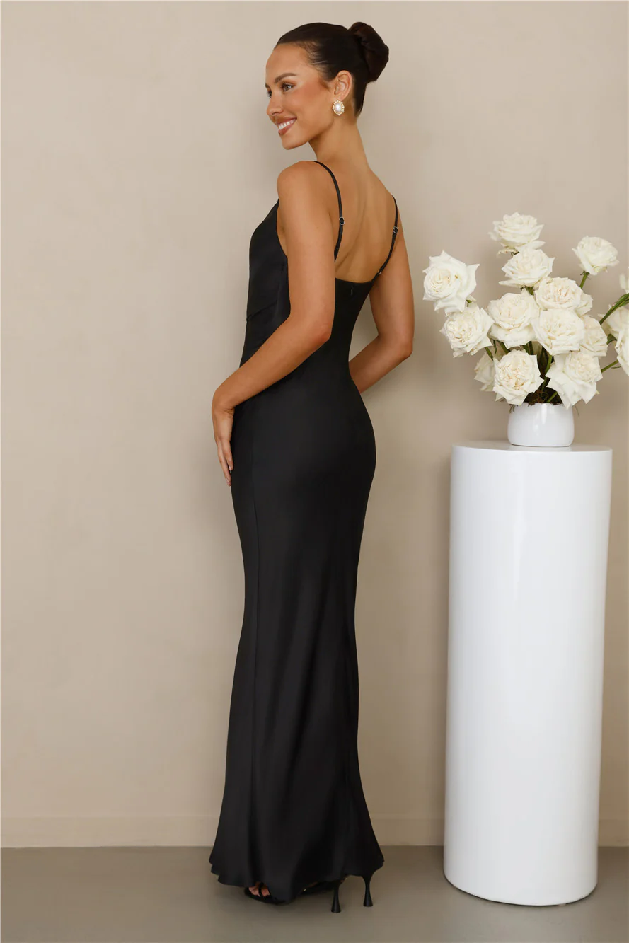 The Madeline Cowl Satin Maxi Dress Black