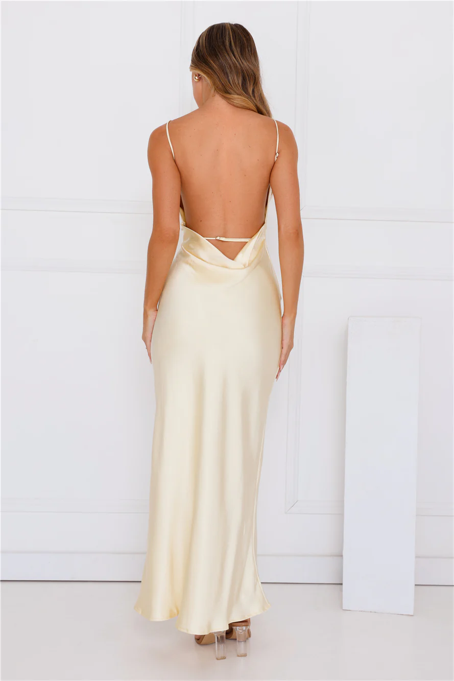 Unveiled Sophistication Satin Maxi Dress Yellow