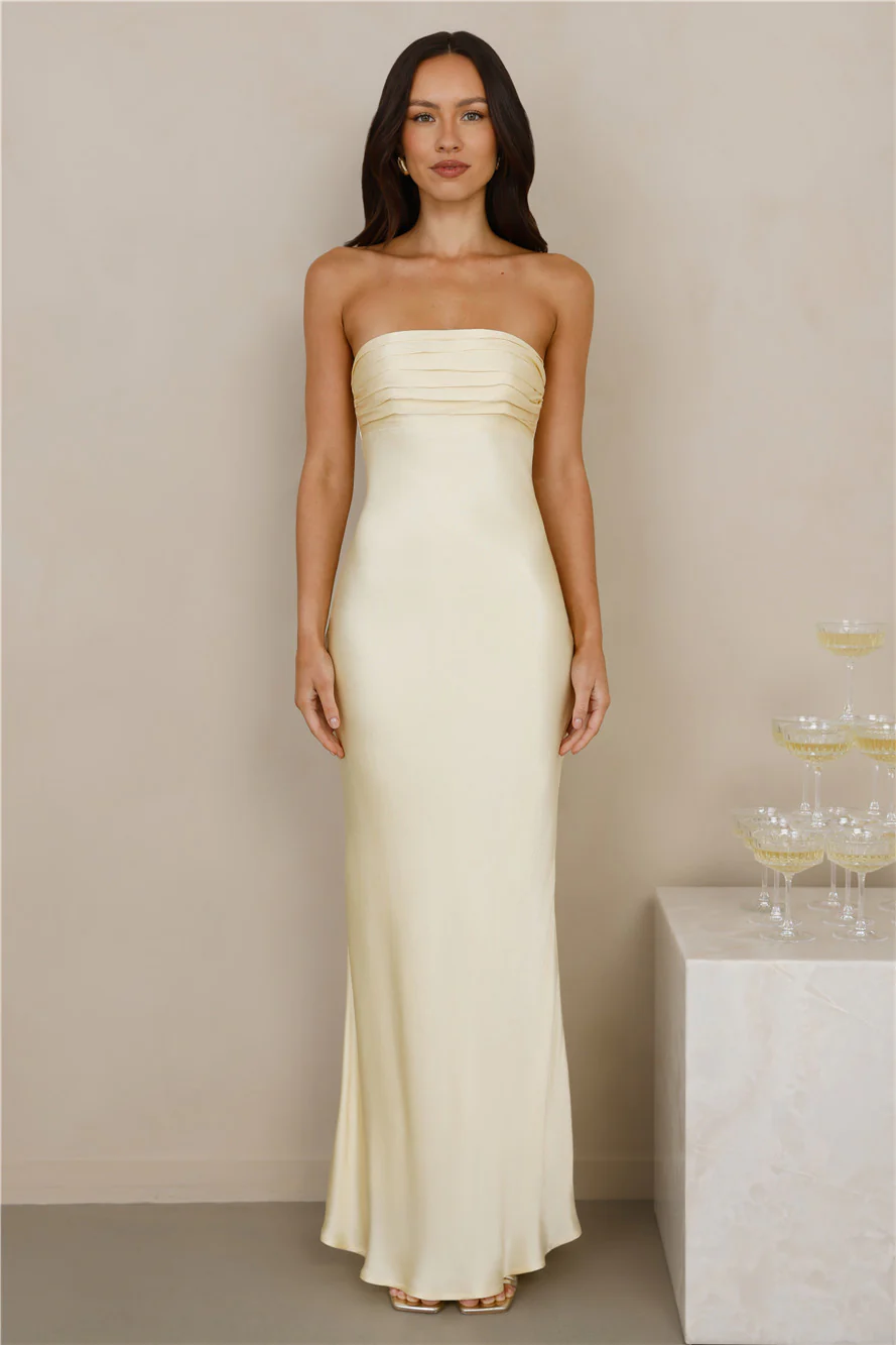 The Seraphina Strapless Satin Maxi Dress Yellow