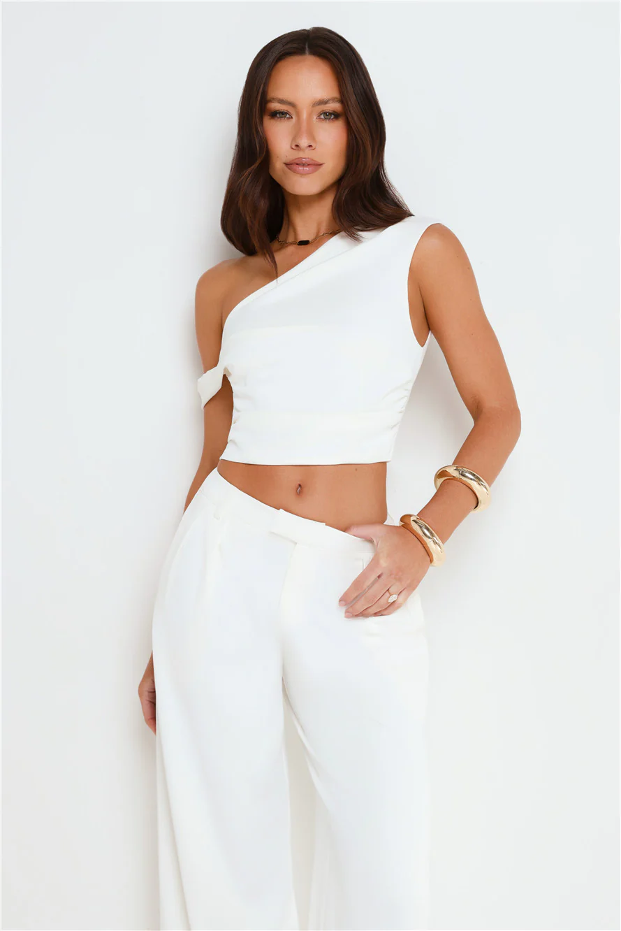 The Edit Tailored Off Shoulder Crop Top White