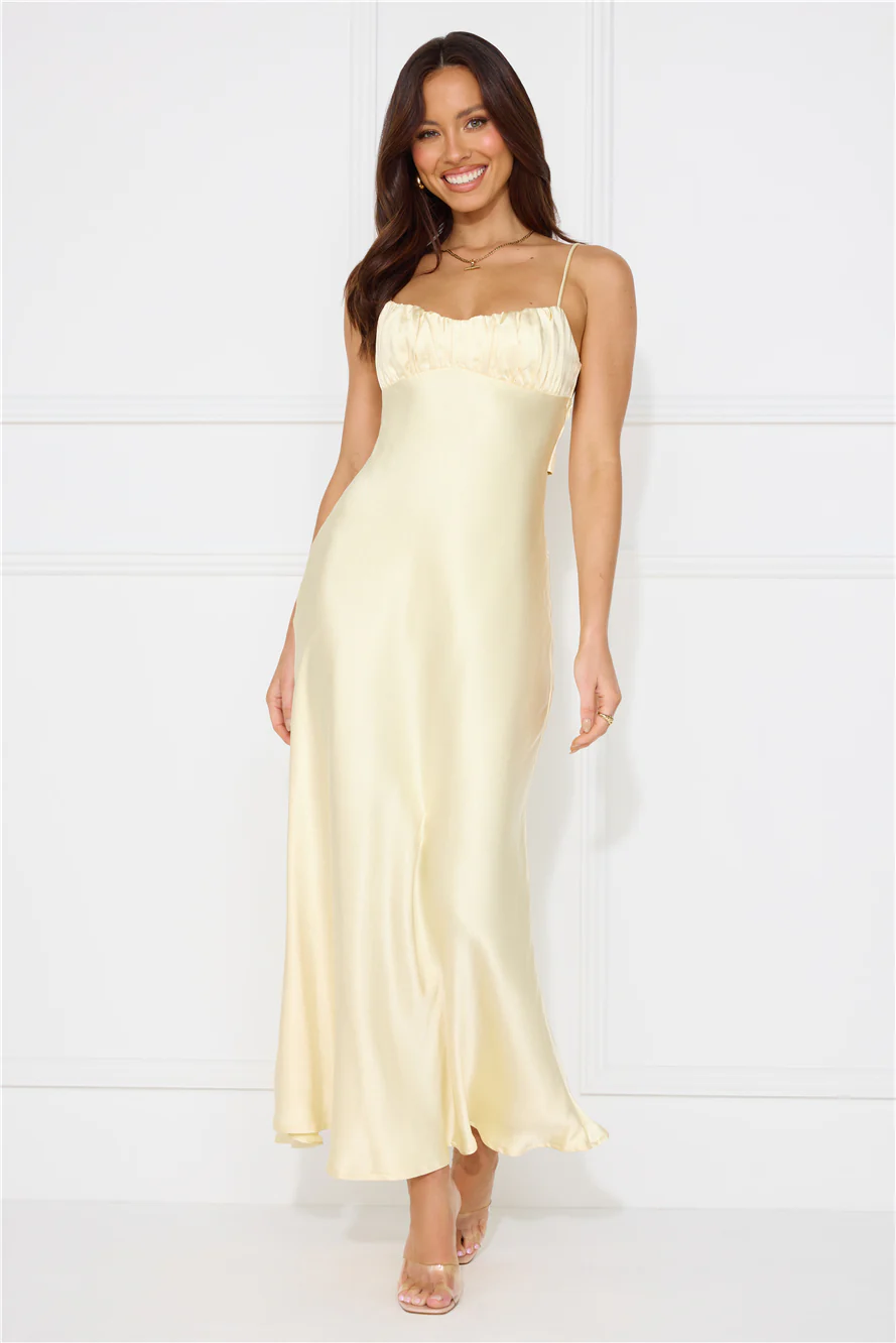 Silk Shimmers Satin Maxi Dress Yellow