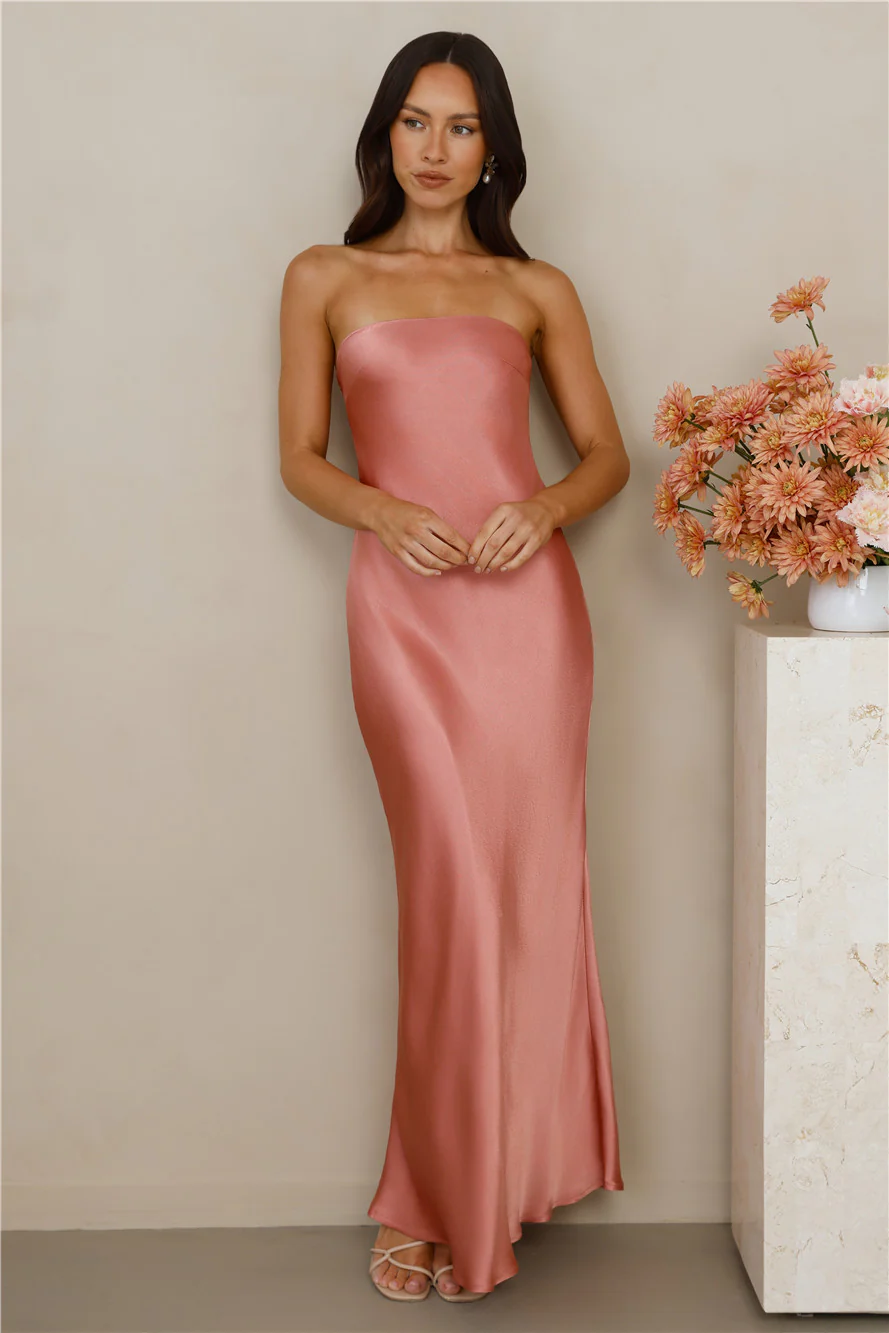 The Felicity Strapless Satin Maxi Dress Rose