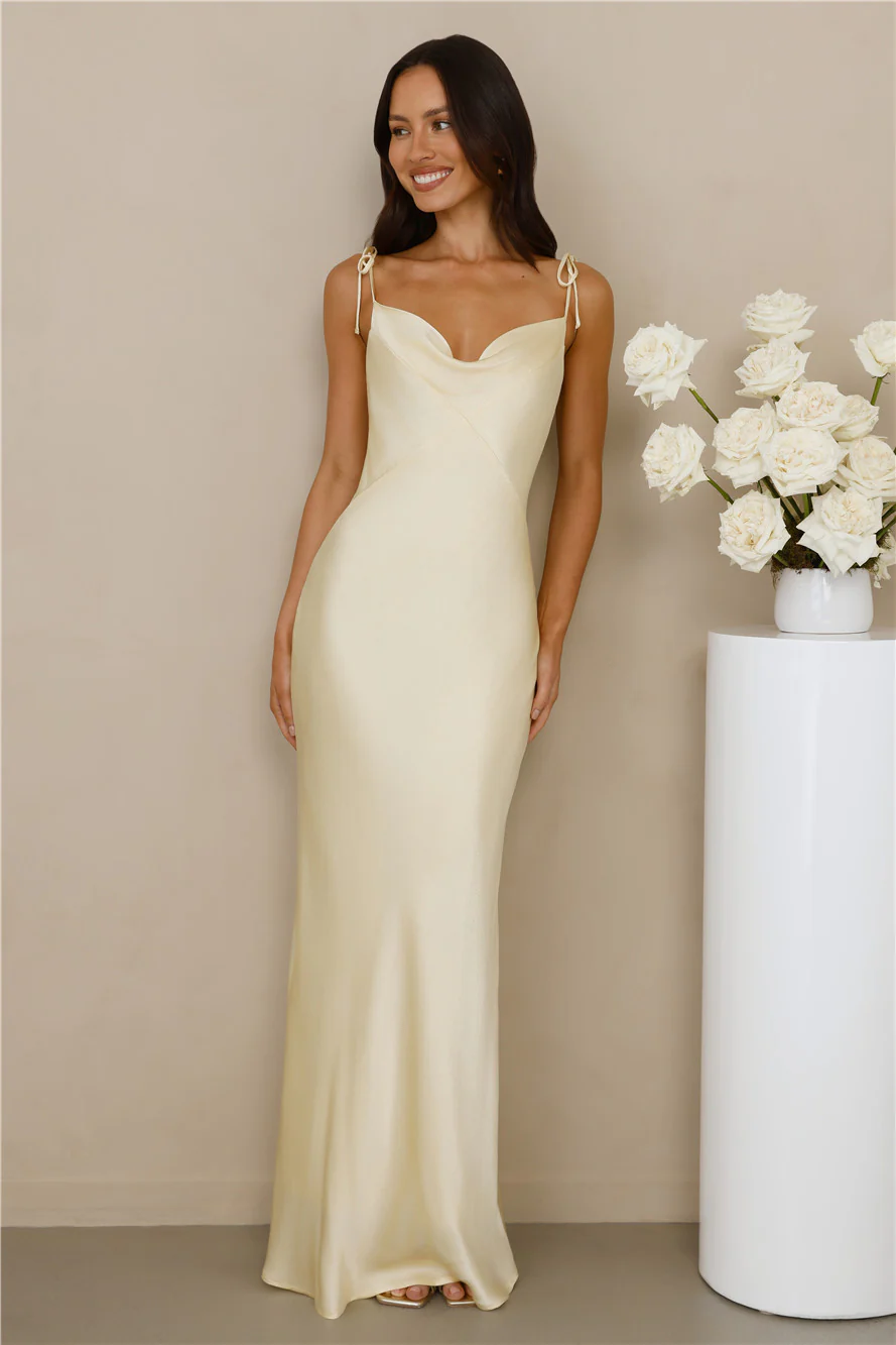 The Penelope Cowl Satin Maxi Dress Yellow