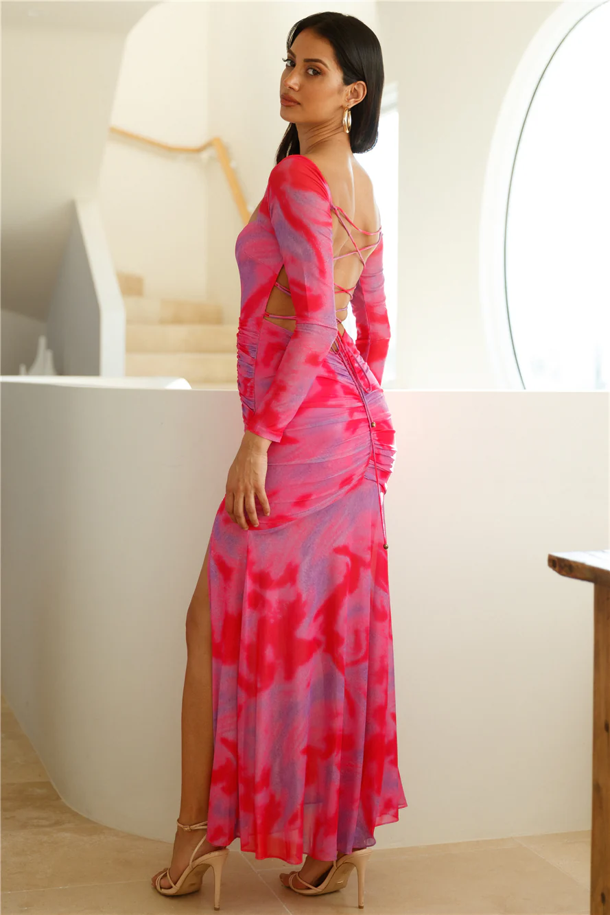 Technicolour Long Sleeve Maxi Dress Pink