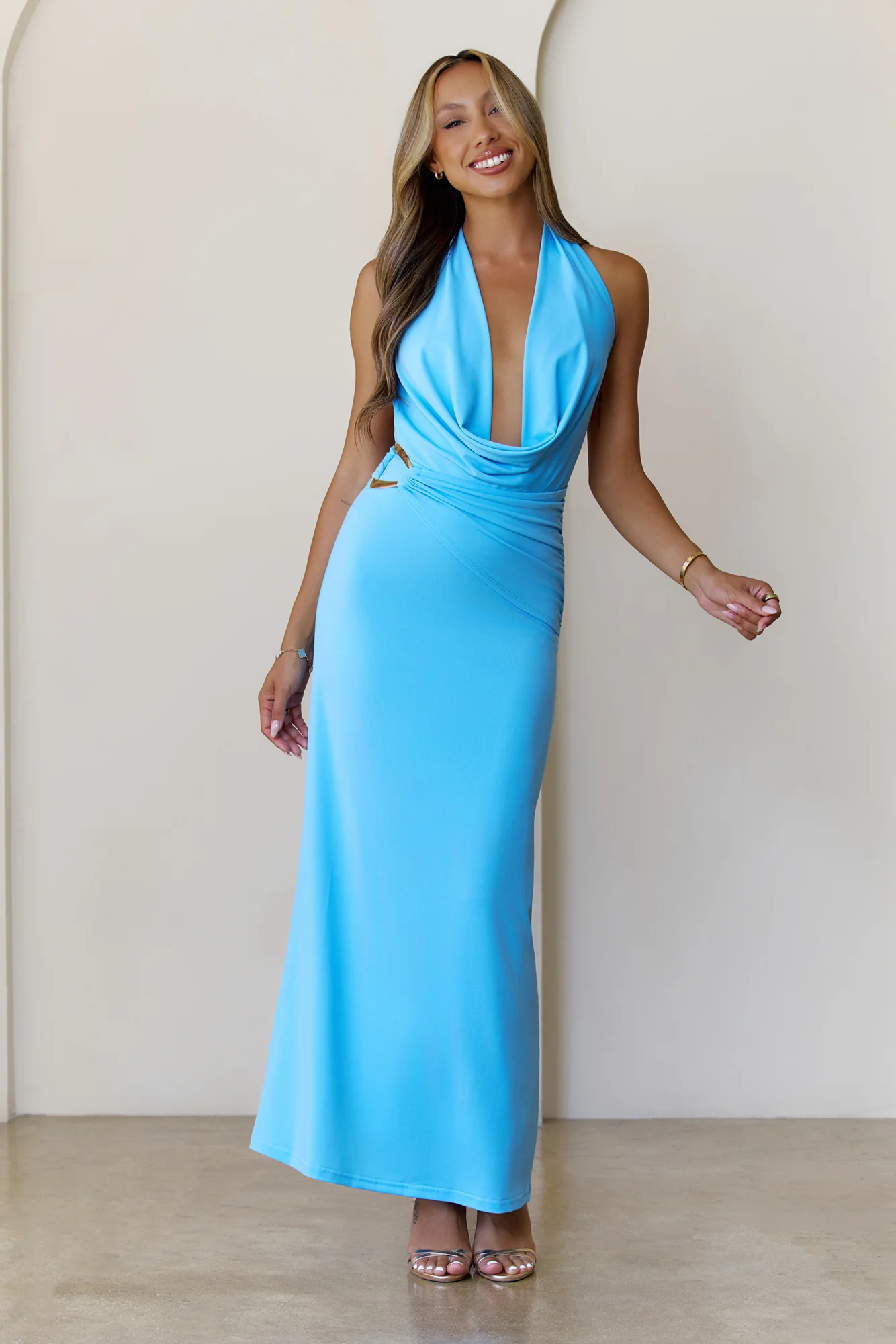Silk Essence Halter Maxi Dress Blue