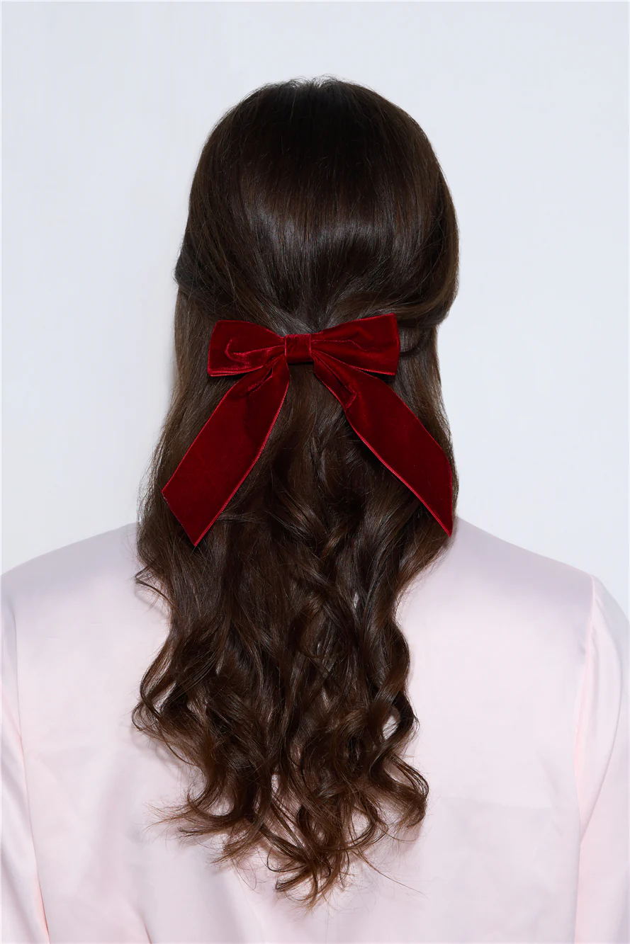 Velvet Bow Hair Clip Red