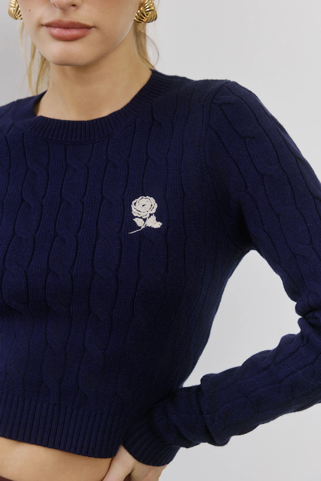 The Exclusive Cable Knit Rose Sweater Navy