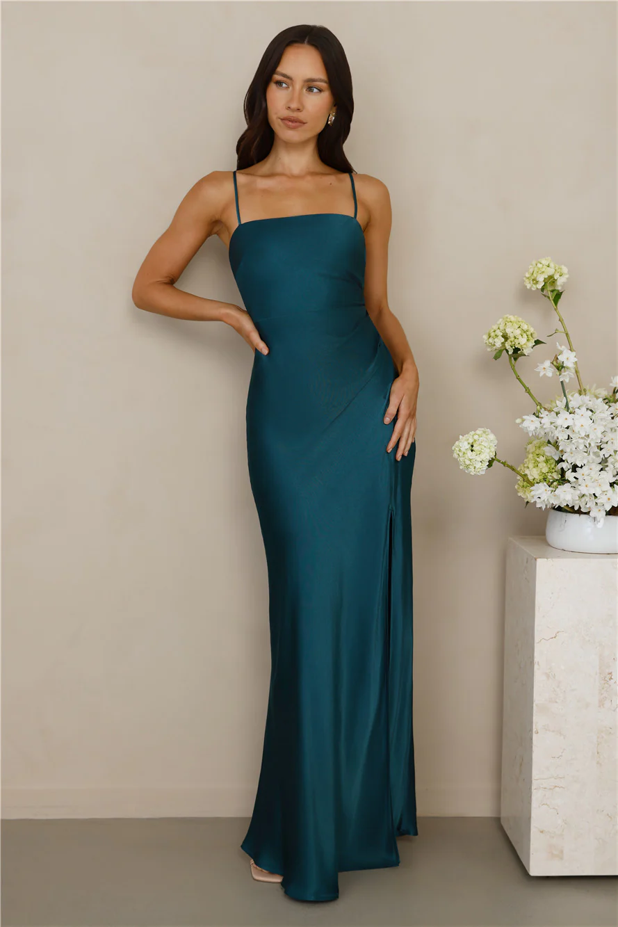 The Violetta Satin Maxi Dress Teal