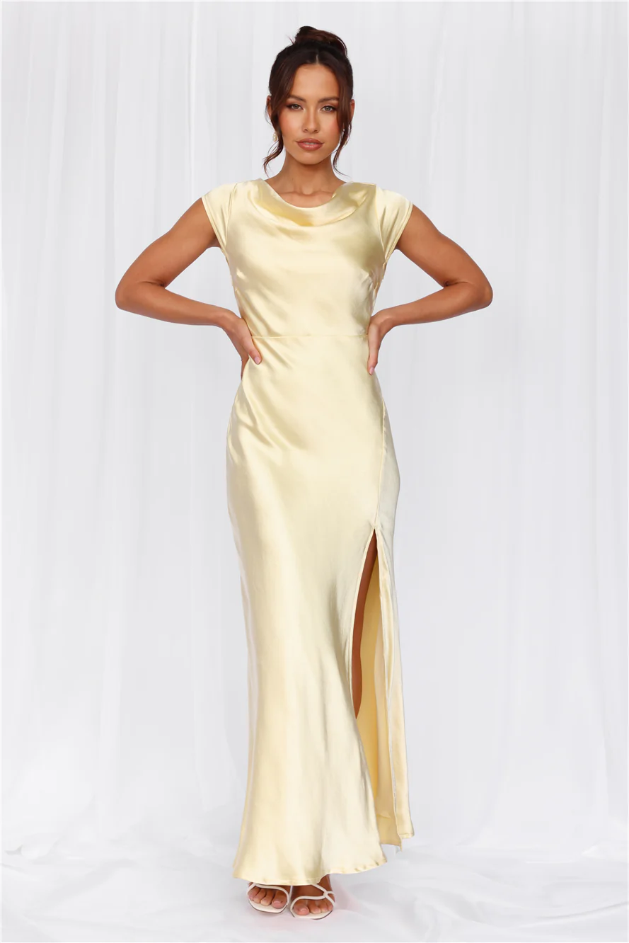 The Valentina Cap Sleeve Satin Maxi Dress Yellow