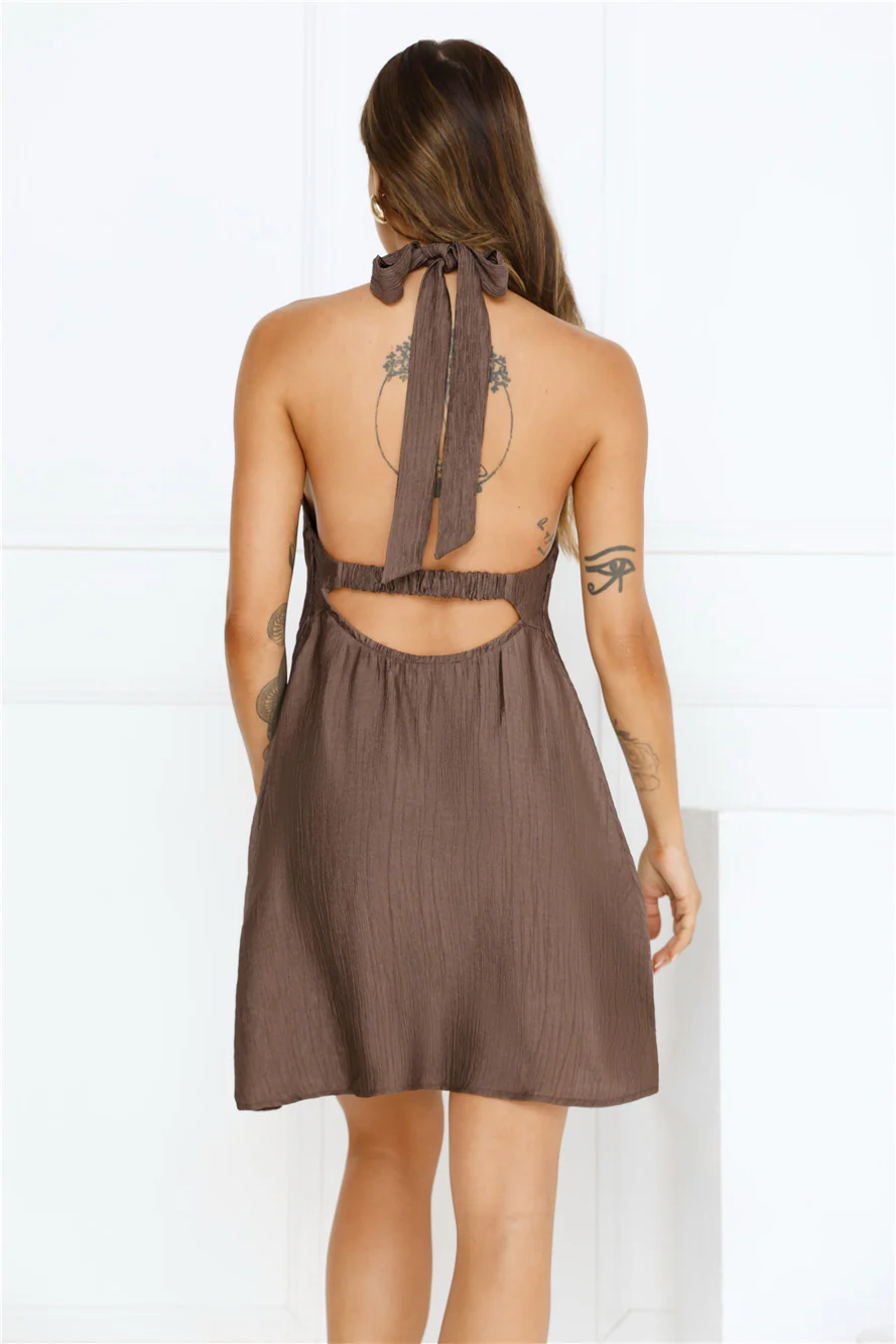 Sunset Muse Halter Mini Dress Brown