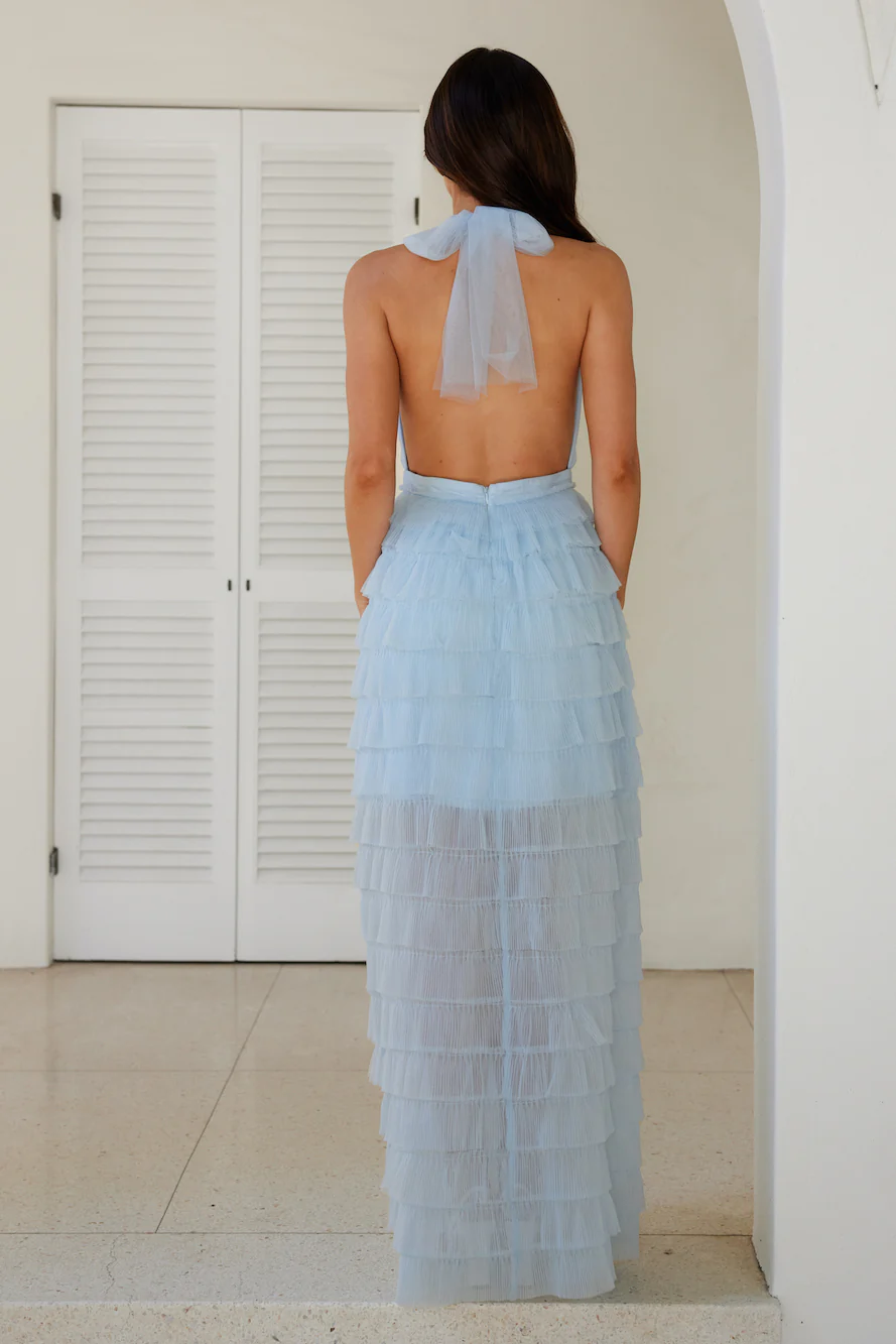 Unparalleled Magnificence Halter Mesh Maxi Dress Blue