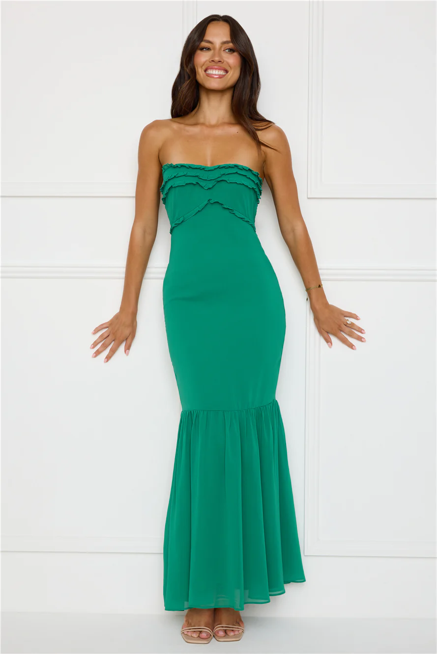 Stylish Snake Strapless Maxi Dress Green