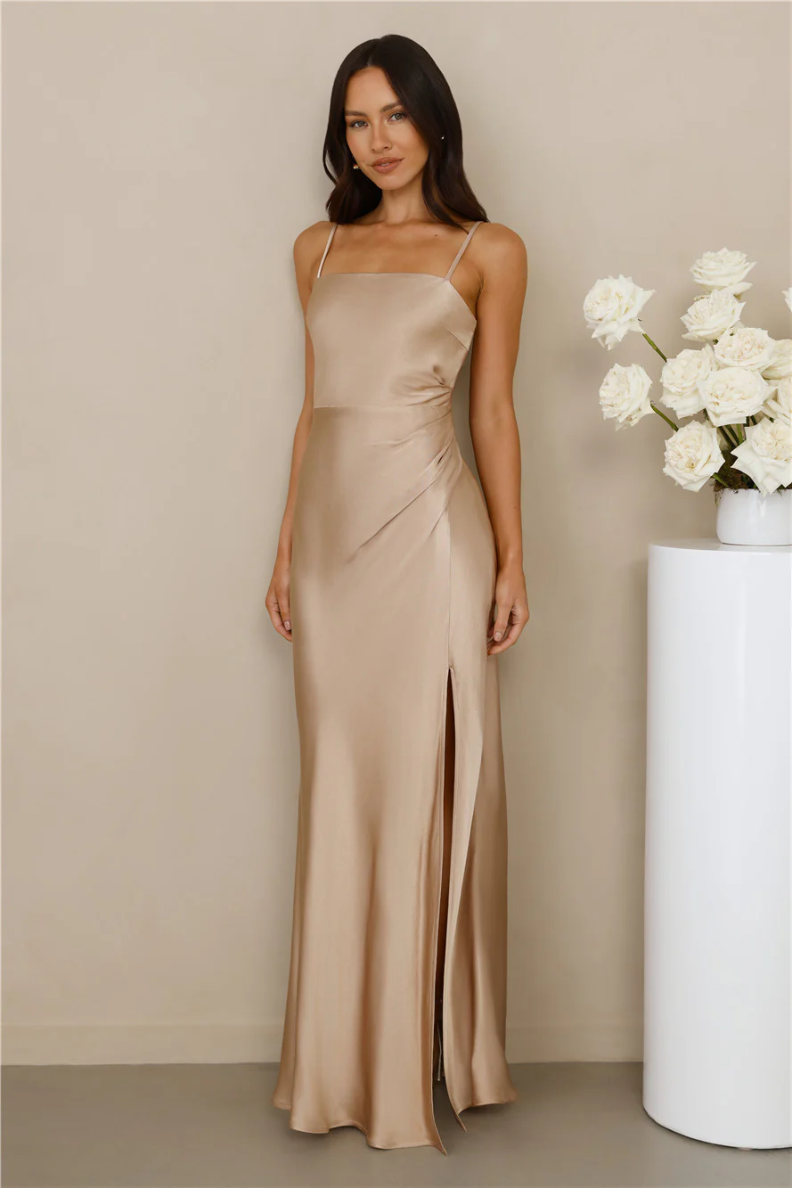 The Violetta Satin Maxi Dress Champagne