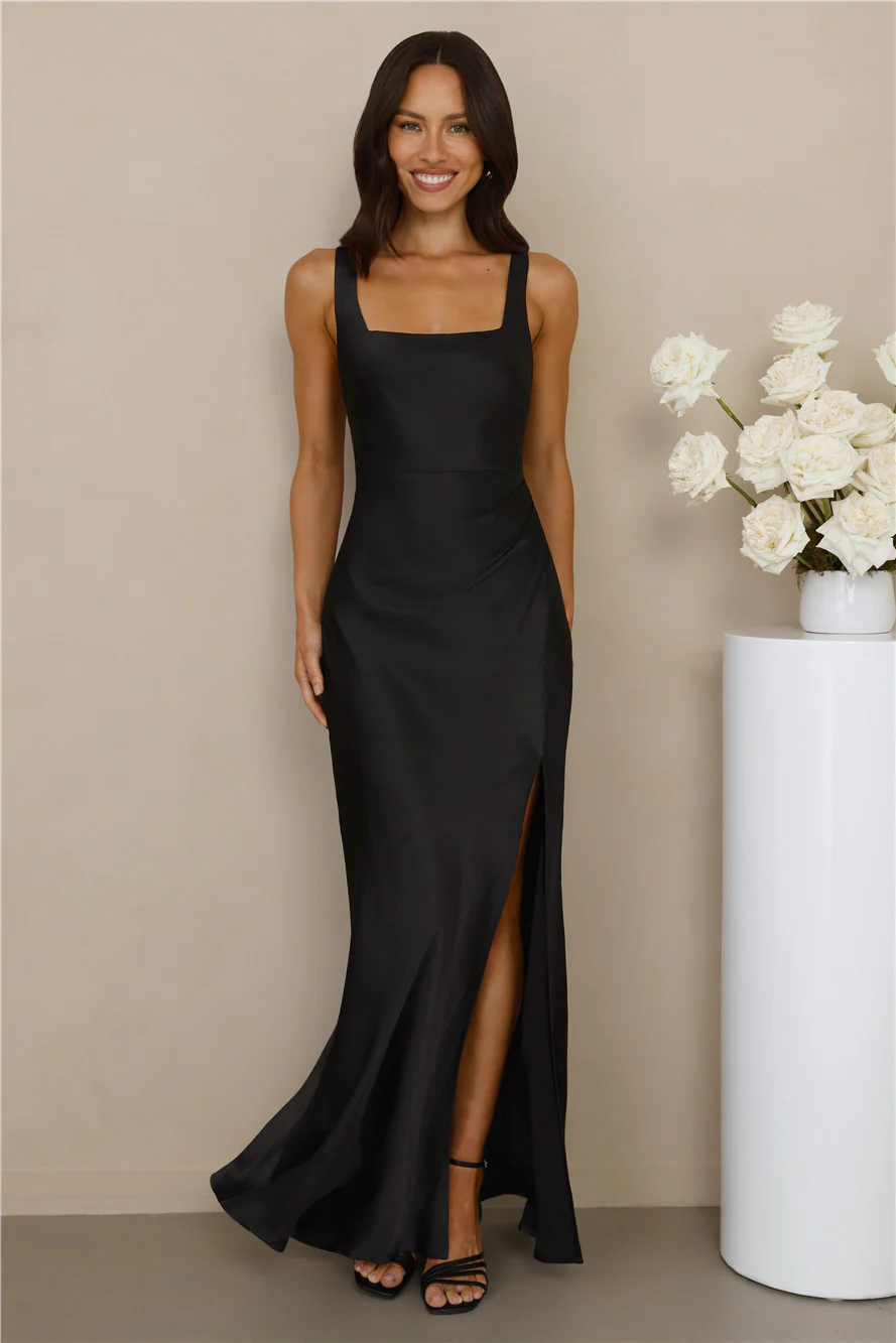 The Evelina Satin Maxi Dress Black