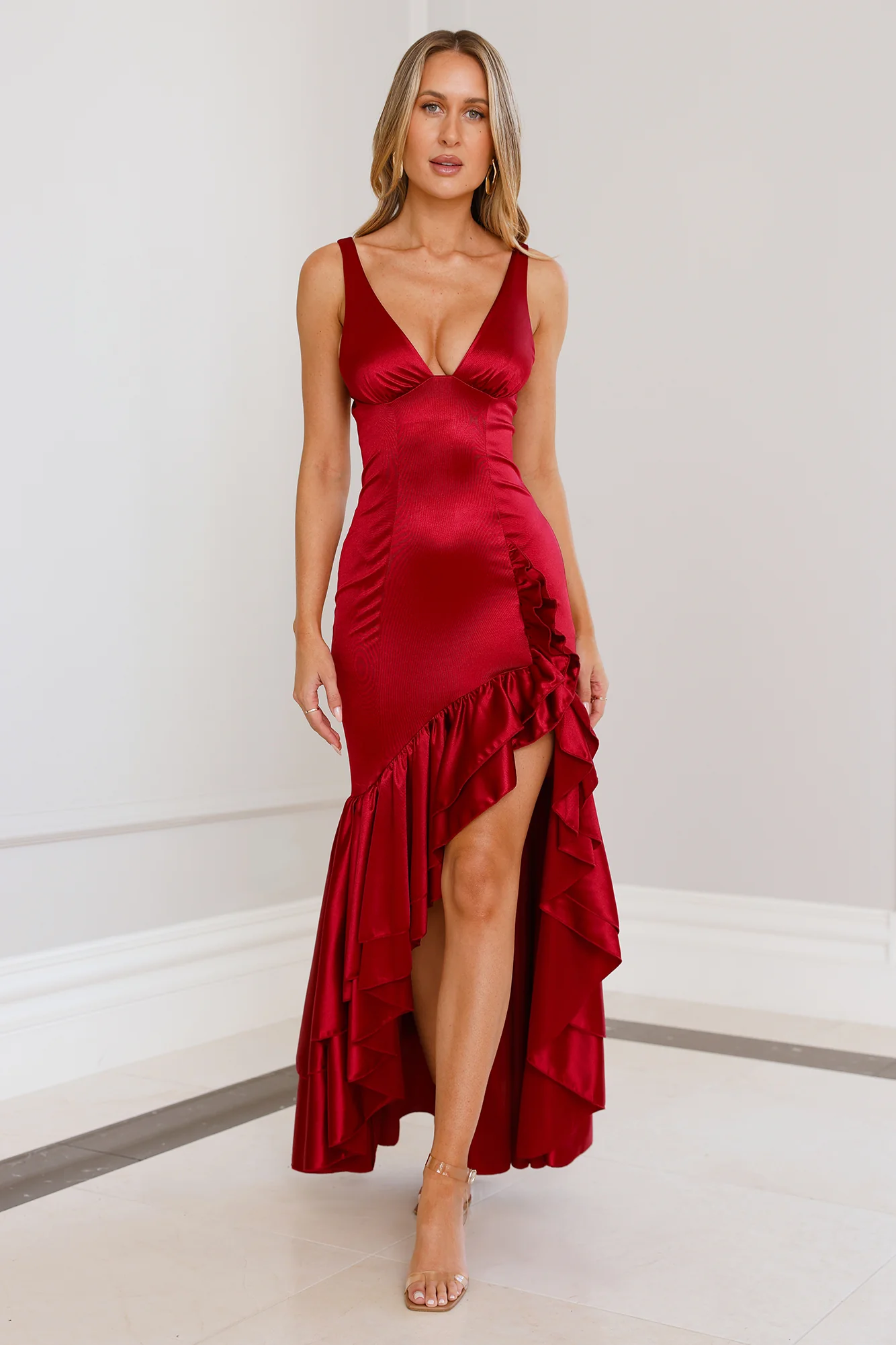 Twilight Luxe Satin Maxi Dress Maroon