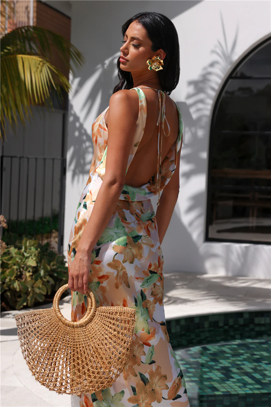 Taste Of Luxe Satin Cowl Neck Maxi Dress Orange