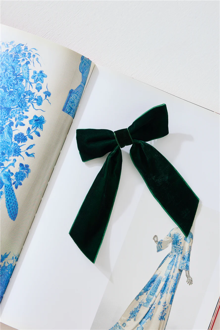 Velvet Bow Hair Clip Green