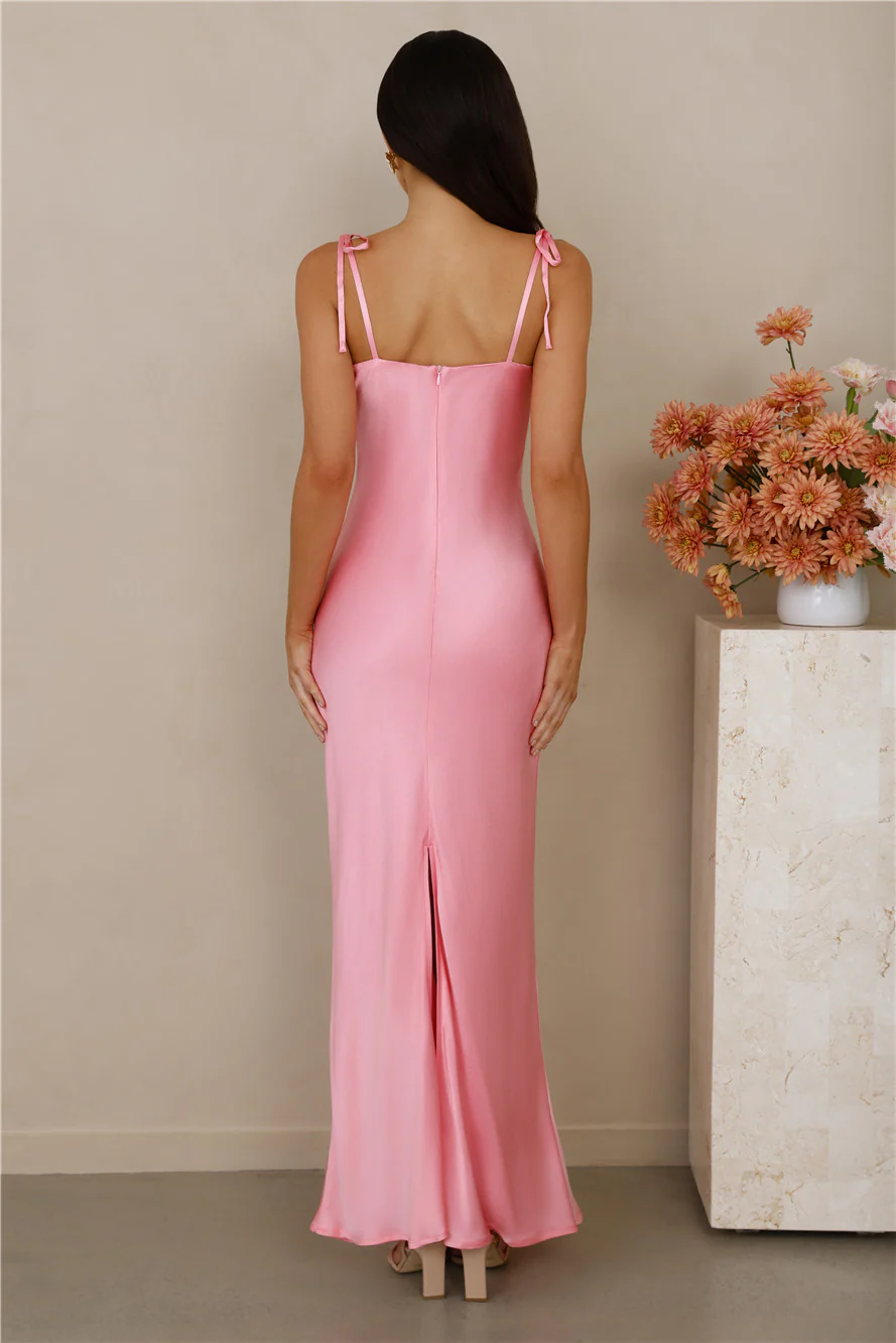 The Penelope Cowl Satin Maxi Dress Candy