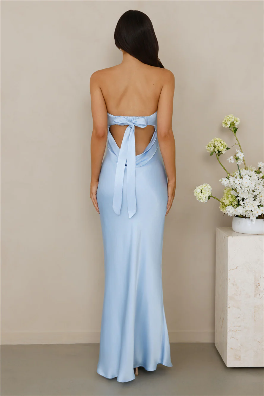 The Felicity Strapless Satin Maxi Dress Blue