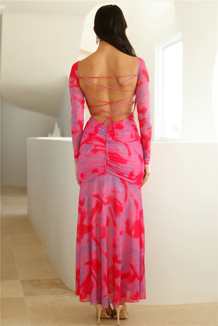Technicolour Long Sleeve Maxi Dress Pink
