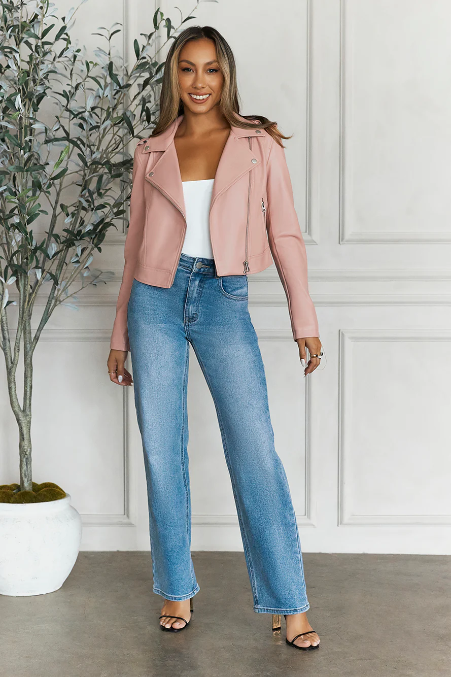 Valley Escape Faux Leather Jacket Pink