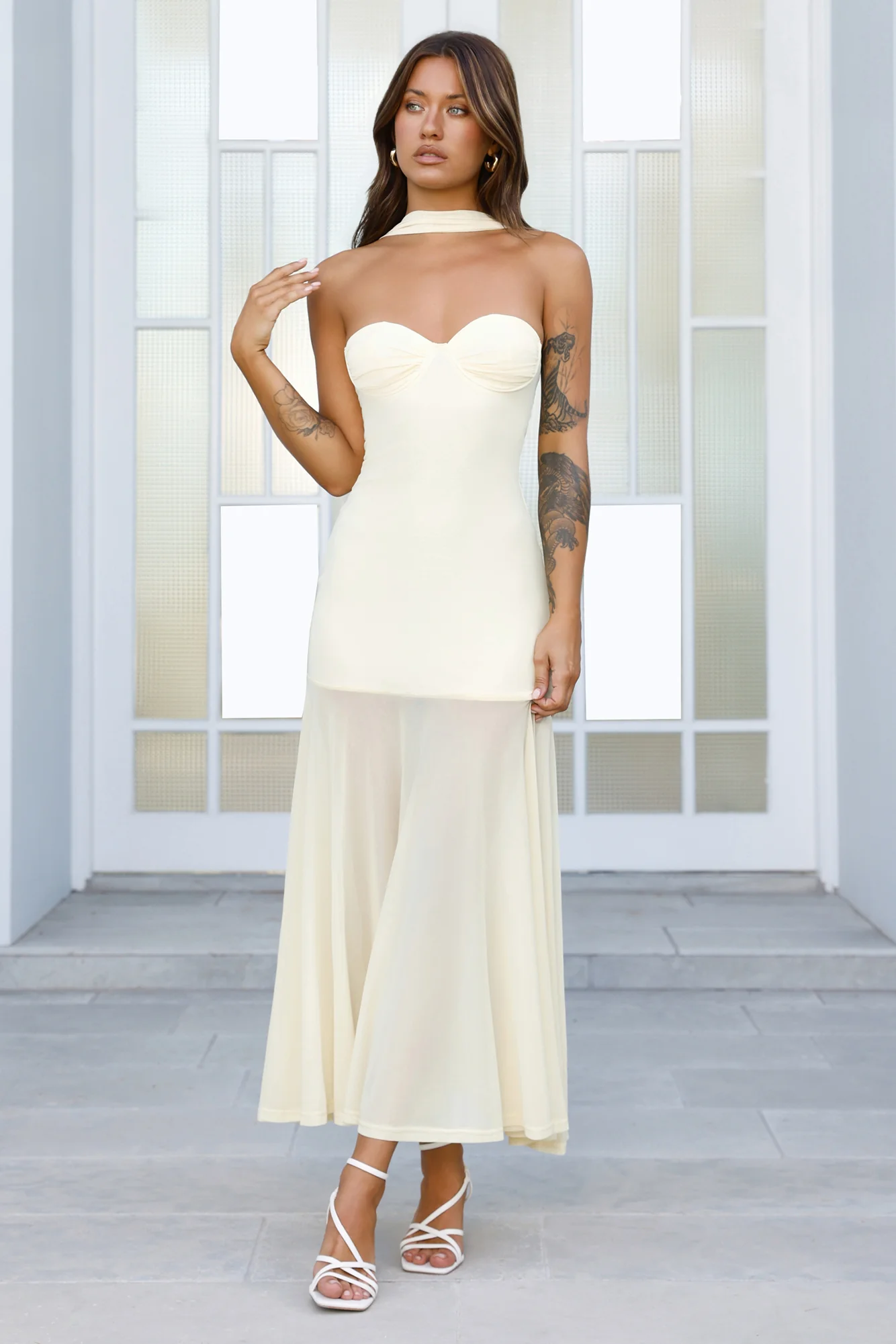 Serene Sway Strapless Maxi Dress Yellow