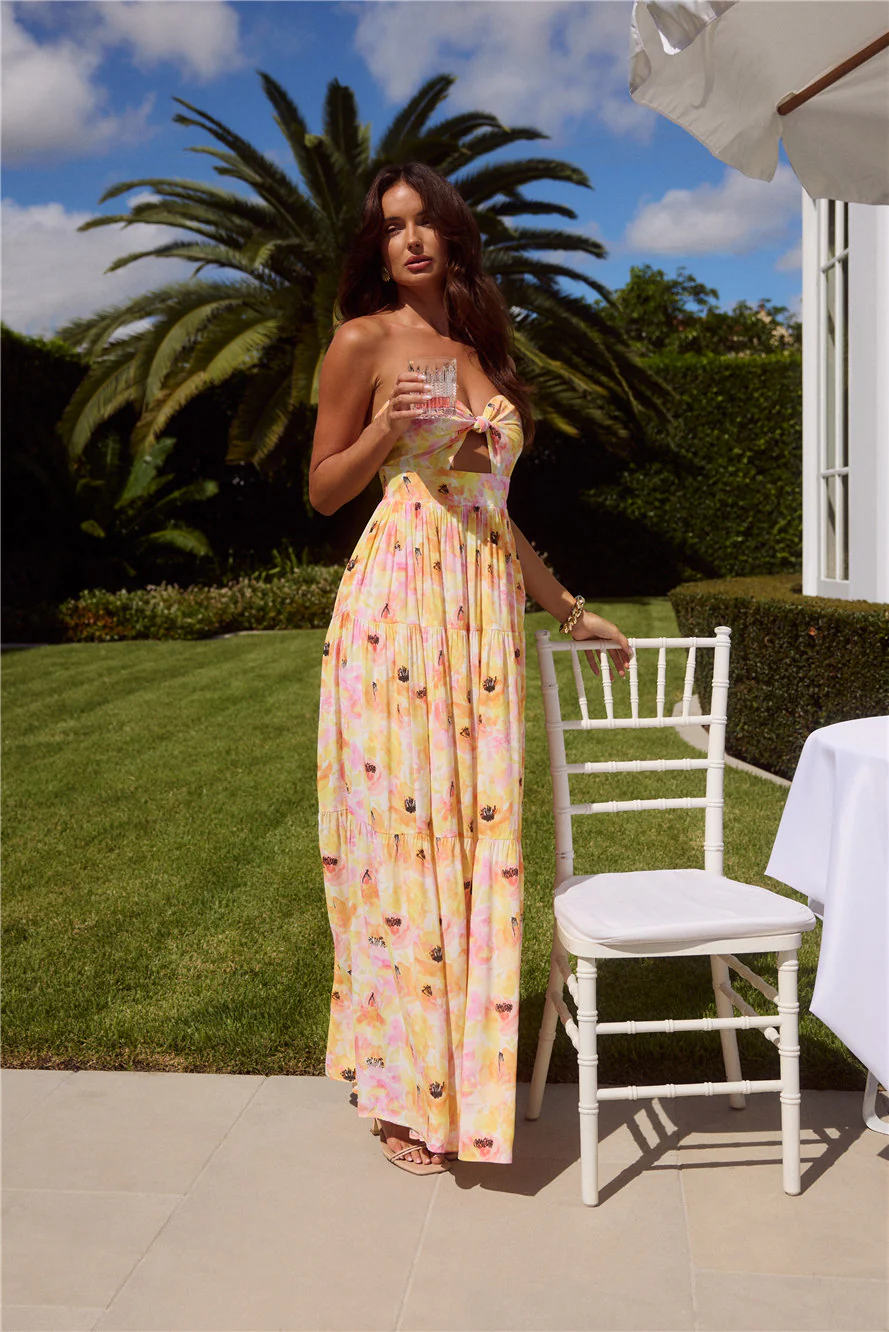Sunlit Romance Strapless Maxi Dress Print