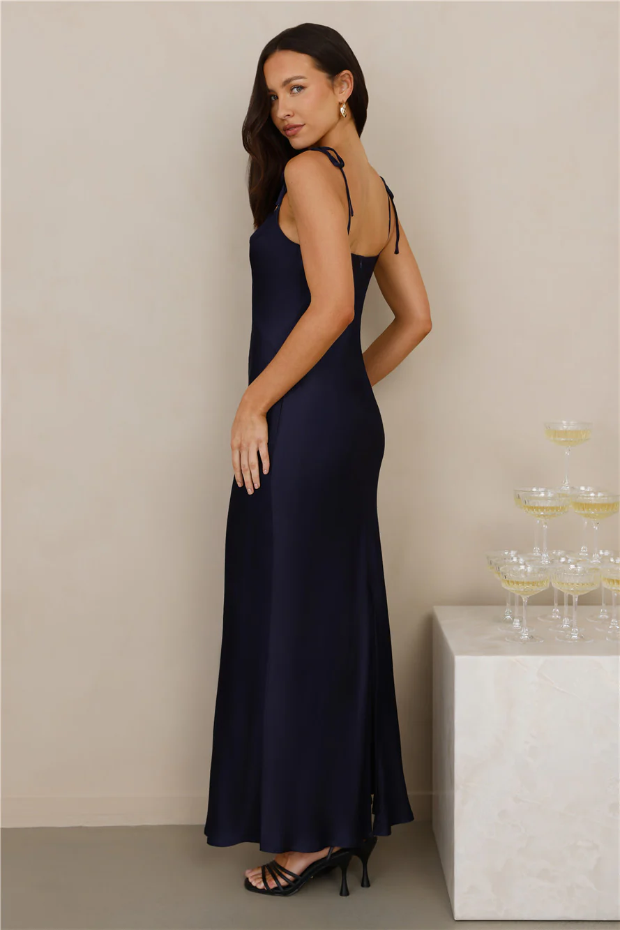 The Penelope Cowl Satin Maxi Dress Navy