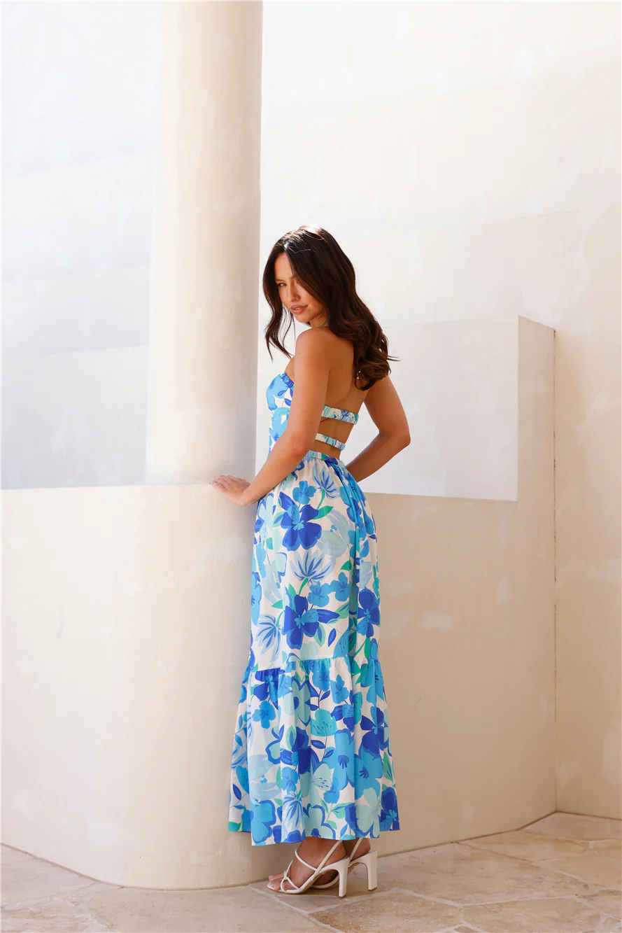 Surfside Escape Halter Maxi Dress Blue