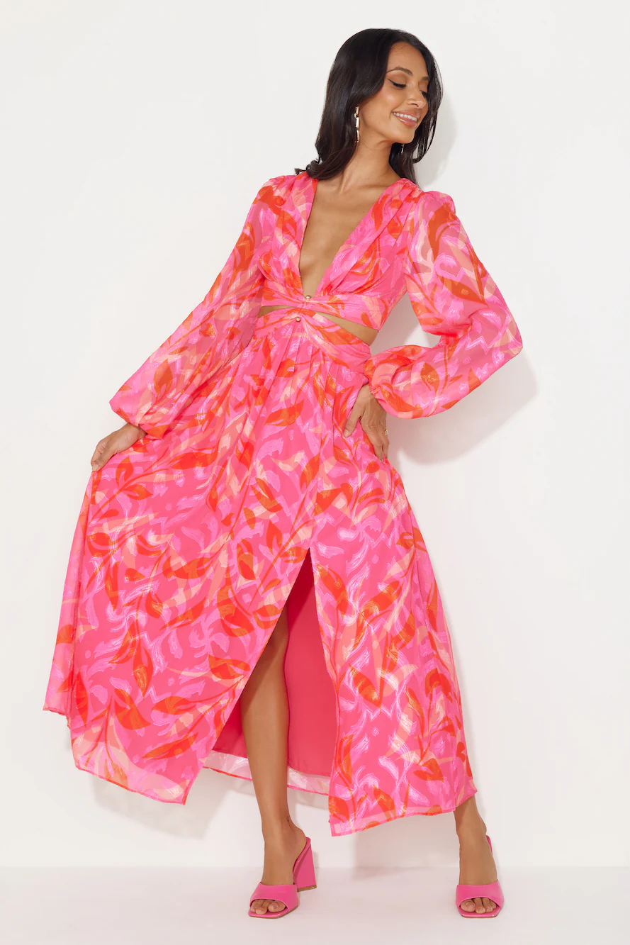 Season Vibrance Long Sleeve Maxi Dress Pink