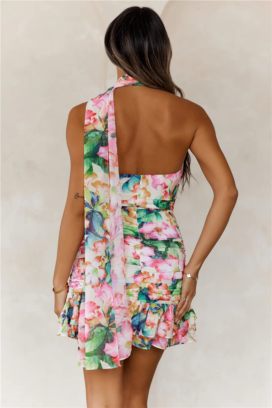 Sunset Palms Halter Mini Dress Pink