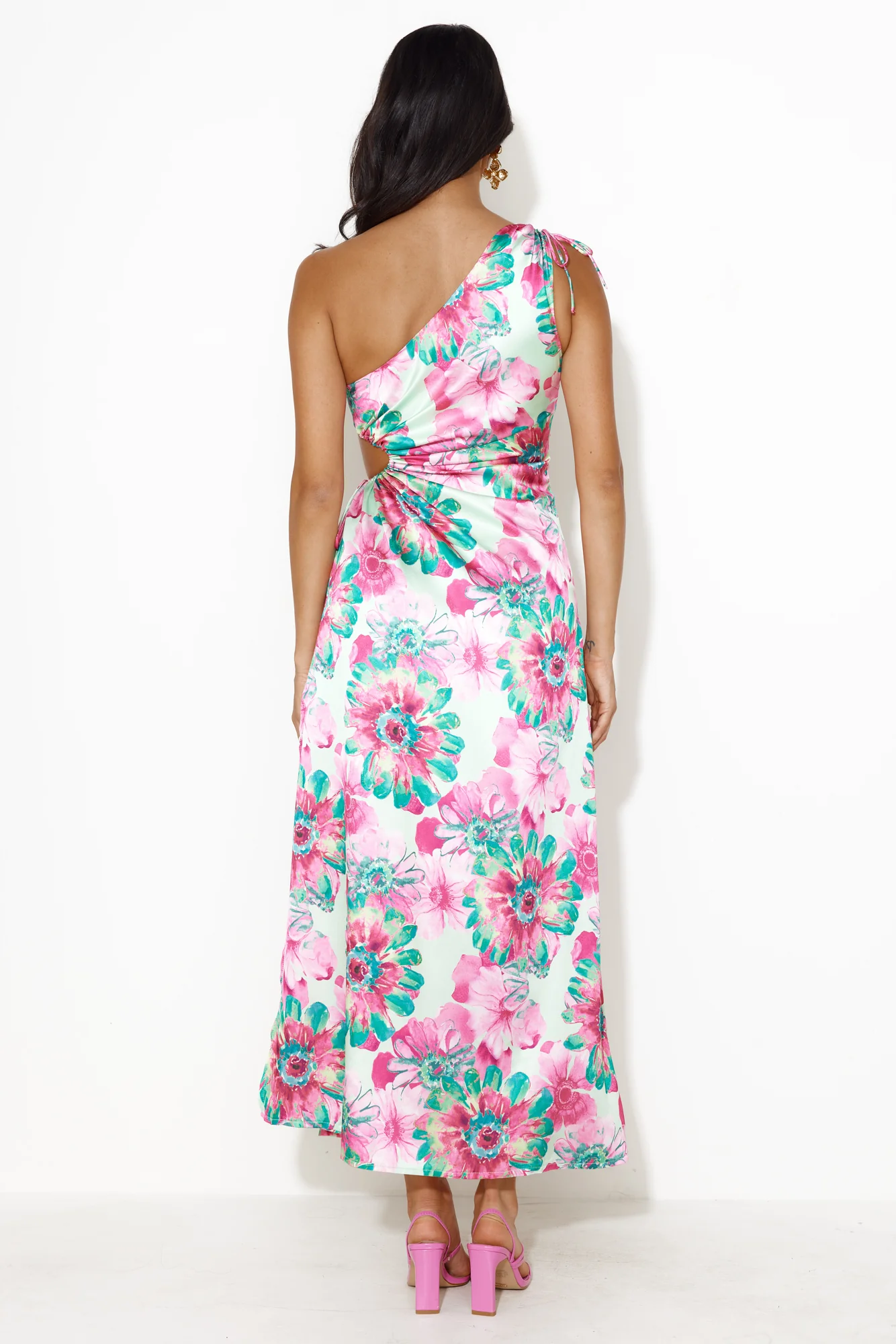 Ticket To Success One Shoulder Satin Maxi Dress Green