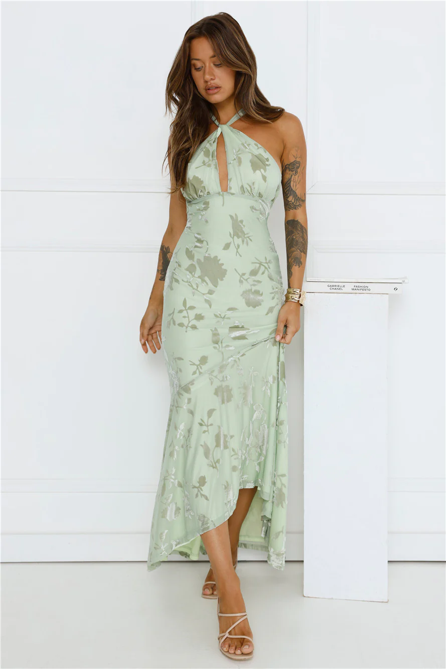 Social Girl Halter Maxi Dress Sage
