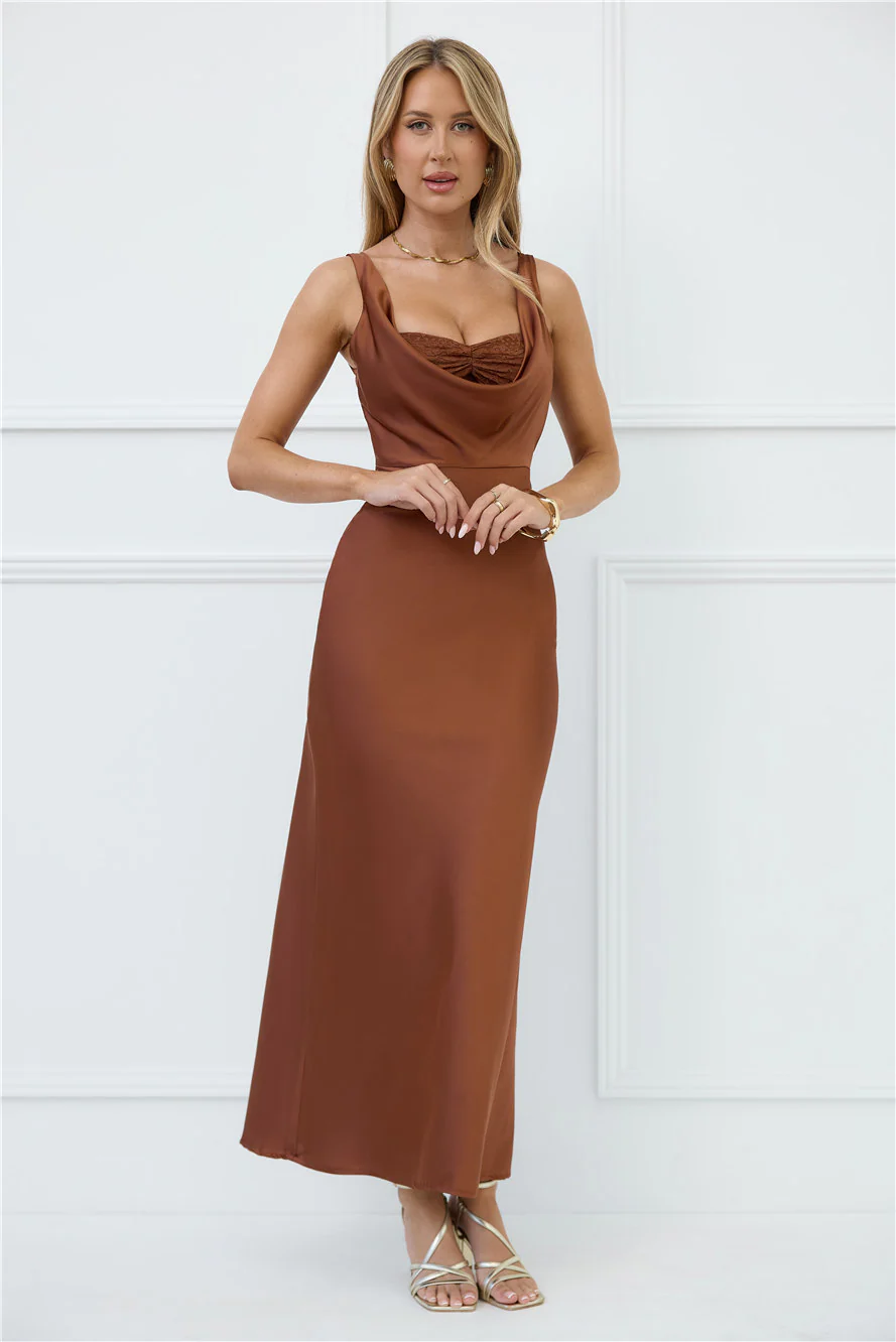 Silken Stars Satin Maxi Dress Brown