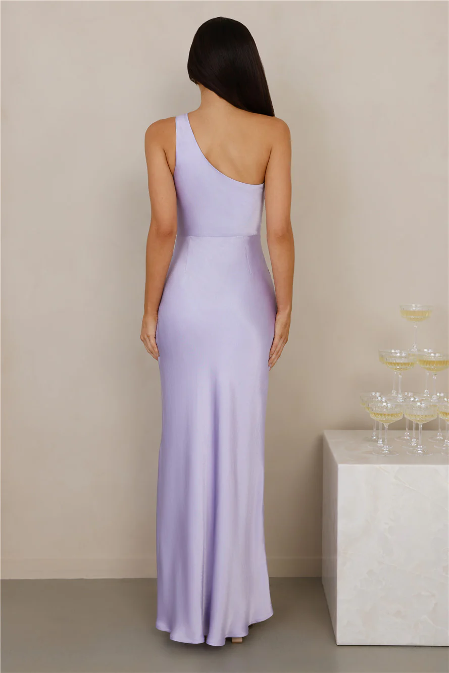 The Aurora One Shoulder Satin Maxi Dress Lilac