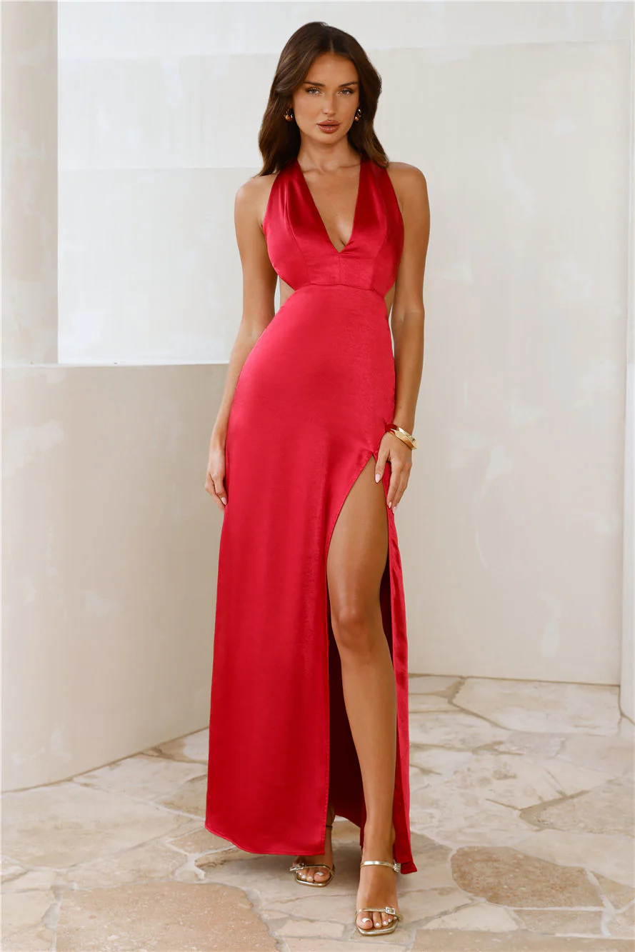 Until The Sun Rises Satin Maxi Dress Red