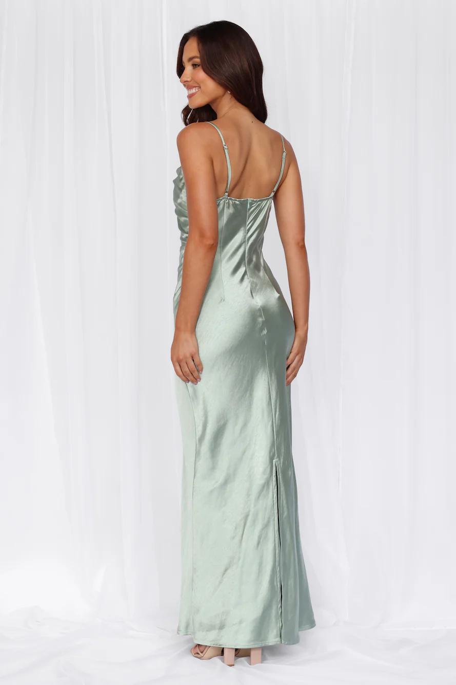 The Madeline Cowl Satin Maxi Dress Sage