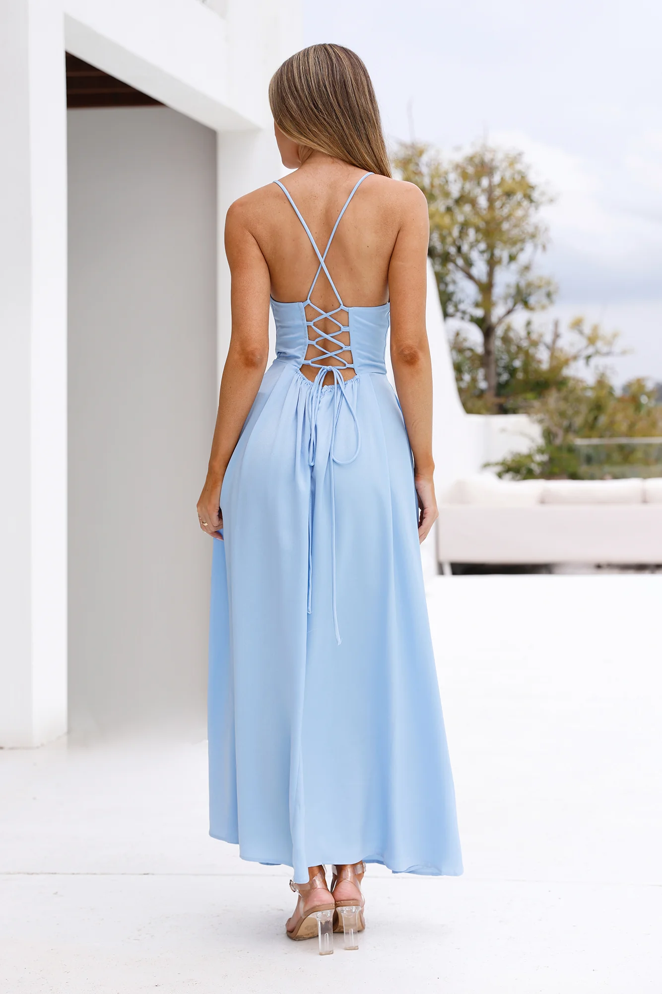 The Only Girl Satin Maxi Dress Blue