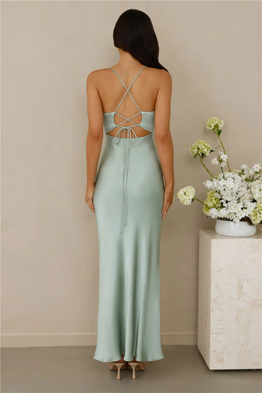 The Sophia Satin Maxi Dress Sage